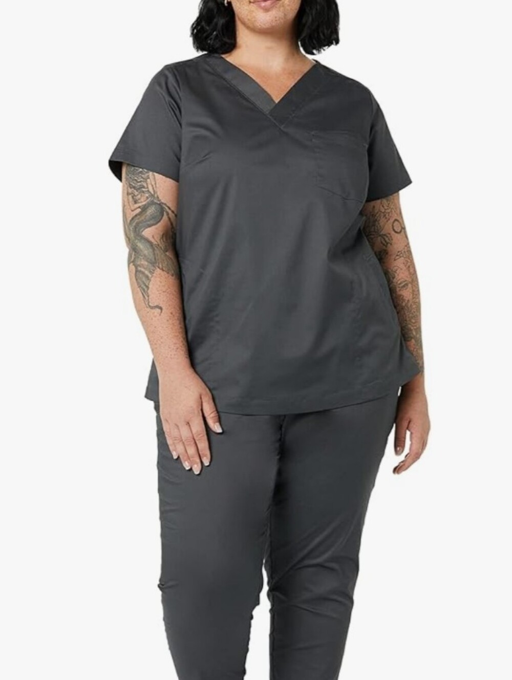Amazon Essentials Charcoal V-Neck Scrub Top